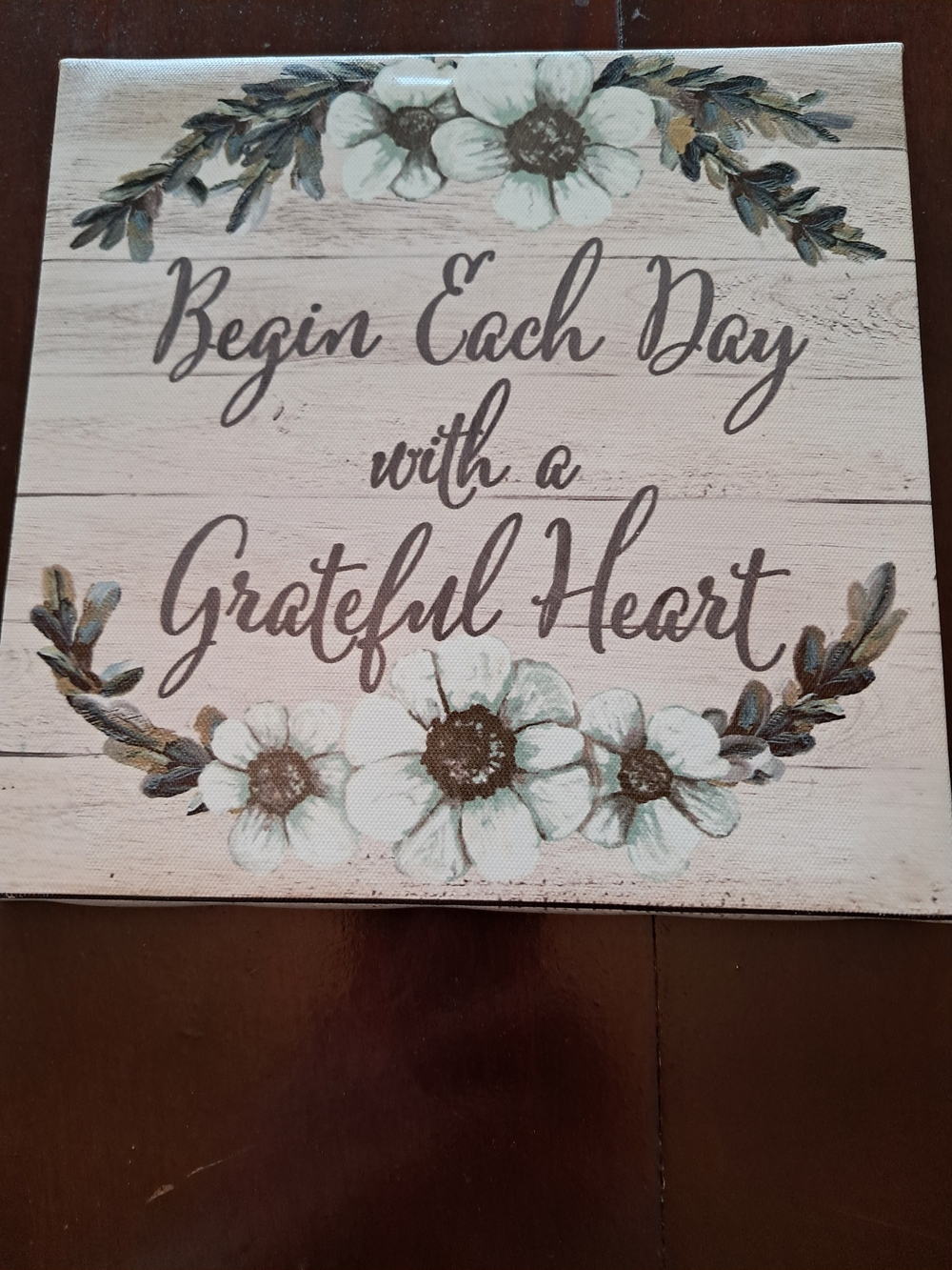 Source Unknown Floral Grateful Heart Sign - Cream, Brown, Green